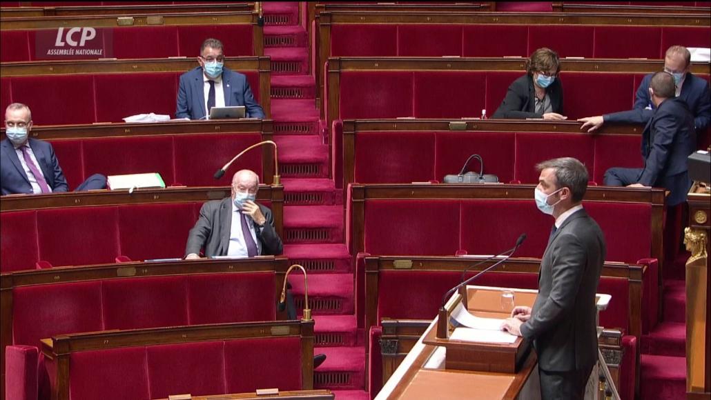 Olivier Véran, à la tribune de l'Assemblée nationale, le 20 octobre 2020 Olivier Véran, à la tribune de l'Assemblée nationale, le 20 octobre 2020
