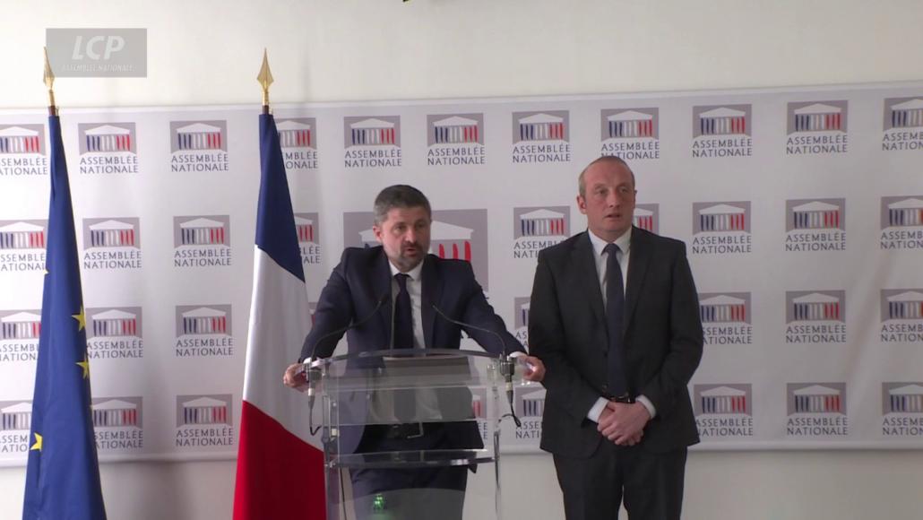 Jean-Félix Acquaviva et Laurent Marcangeli à l'Assemblée nationale, mercredi 15 mars 2023