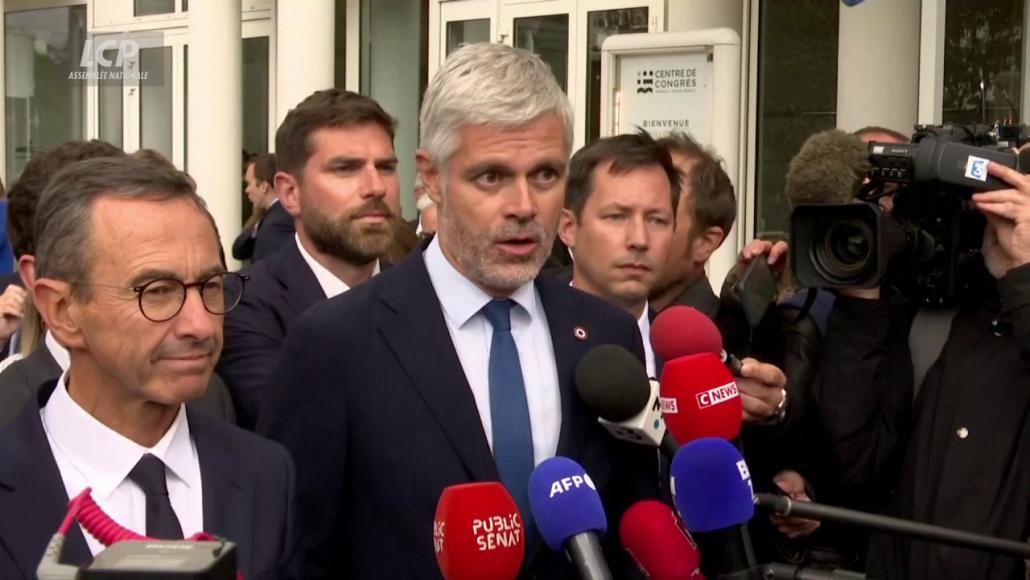 Laurent Wauquiez lors des journées parlementaires de son parti à Aix-les-Bains