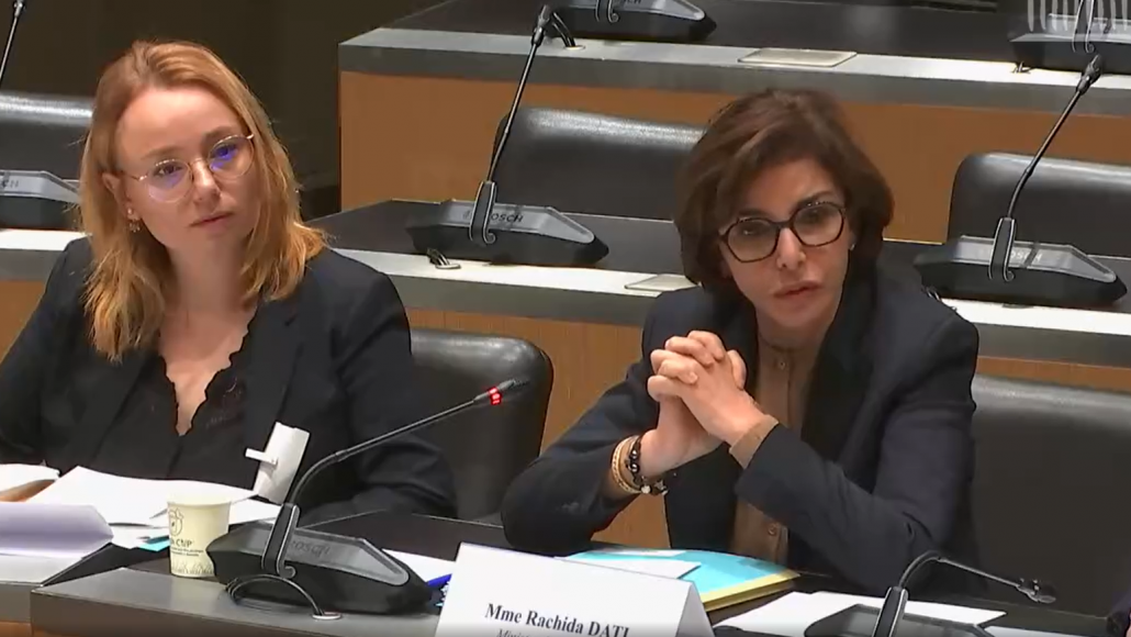 Rachida Dati lors de son audition par la commission d'enquête sur l'audiovisuel public, en février 2026