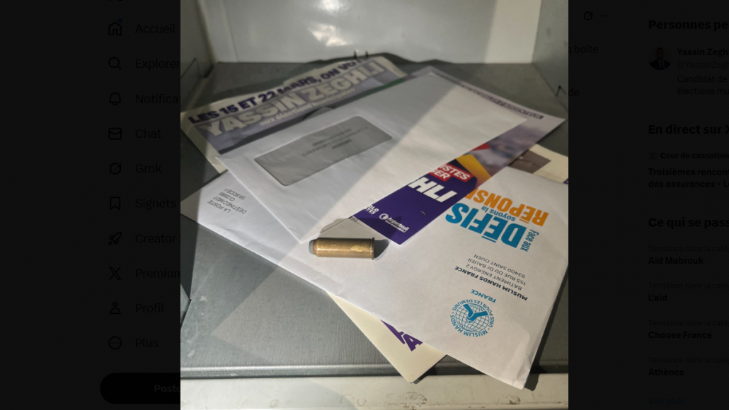 MUNICIPALES: À ARGENTEUIL, LE CANDIDAT LFI TROUVE UNE BALLE DANS SA BOÎTE AUX LETTRES ET PORTE PLAINTE