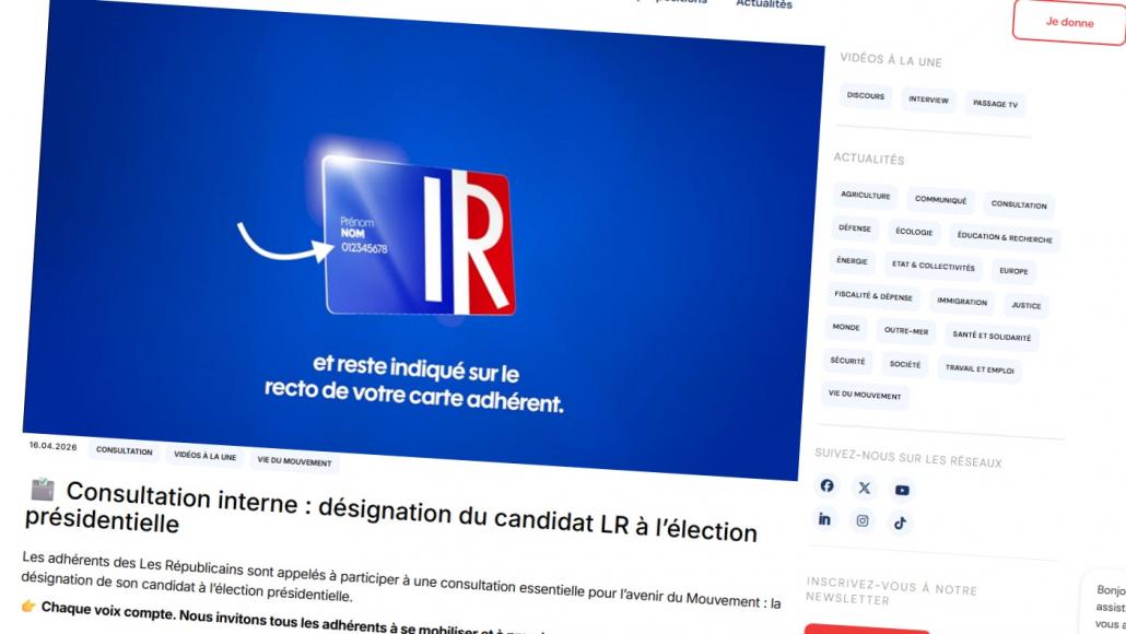Capture d'écran du site des Républicains.