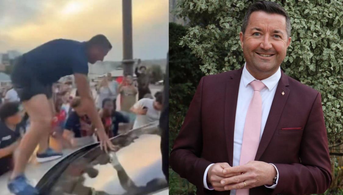 Karl Olive, député des Yvelines, filmé sur le capot d'une voiture après la victoire du PSG en Ligue des champions.