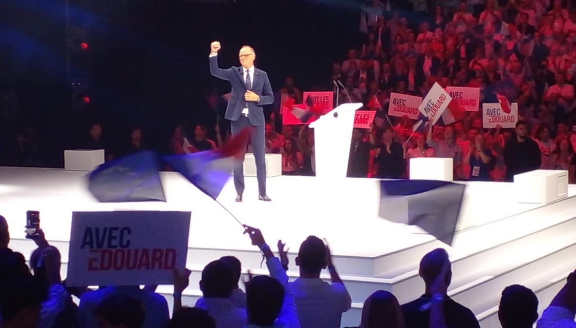 Edouard Phillippe en meeting à l'Adidas Arena, le 5 juillet 2026