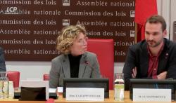 Marie Guévenoux (Renaissance) et Ugo Bernalicis (LFI) présentent leurs conclusions sur la réforme de la PJ, mardi 7 février 2023