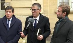 Patrick Kanner, Olivier Faure et Boris Vallaud au sortir de Matignon le 16 décembre 2024