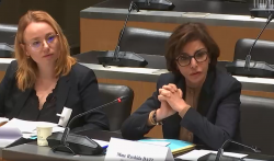 Rachida Dati lors de son audition par la commission d'enquête sur l'audiovisuel public, en février 2026