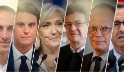 Raphaël Glucksmann, Gabriel Attal, Marine Le Pen, Jean-Luc Mélenchon, Edouard Philippe et Bruno Retailleau