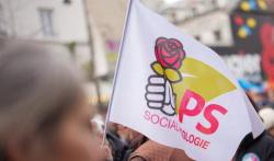 Drapeau du PS en manifestation