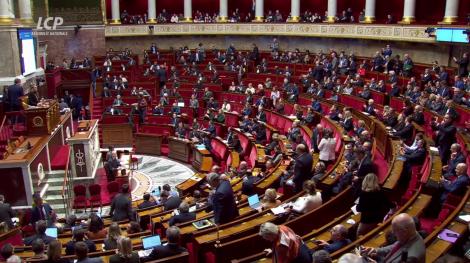 L'Hémicycle de l'Assemblée nationale, après l'adoption définitive du projet de loi d'orientation et de programmation du ministère de l'Intérieur, mercredi 7 décembre 2022