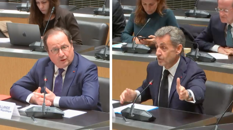 Les anciens présidents de la République François Hollande (à gauche) et Nicolas Sarkozy (à droite), auditionnés à l'Assemblée nationale le 16 mars 2023.
