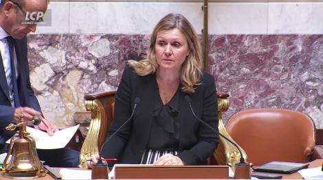 Yael Braun-Pivet au perchoir de l'Assemblée nationale, le 20 mai 2025