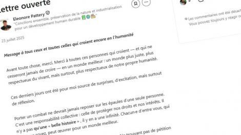 Capture d'écran de la lettre ouverte de Eleonore Pattery.