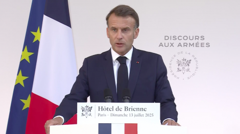 Emmanuel Macron lors de son discours aux Armées, le 13 juillet 2025. Emmanuel Macron lors de son discours aux Armées, le 13 juillet 2025.