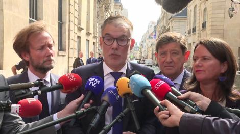 Boris Vallaud, Olivier Faure, Patrick Kanner et Johanna Rolland à la sortie de Matignon, le 17 septembre 2025.