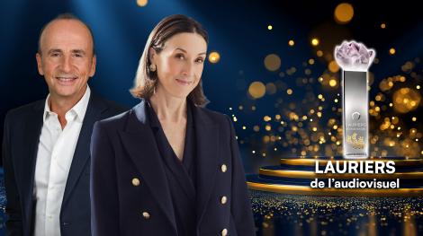 31ème cérémonie des Lauriers de l'audiovisuel , présentée par Jean-Pierre Gratien (LCP) et Nathalie Lesage (TV5Monde)