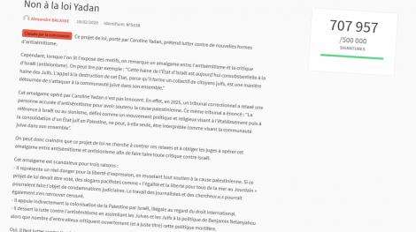 La pétition contre la loi Yadan a été classée ce mercredi.