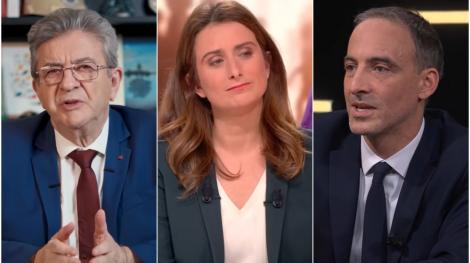 Jean-Luc Mélenchon, Marine Tondelier et Raphaël Glucksmann
