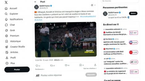 Capture du compte X de DAZN