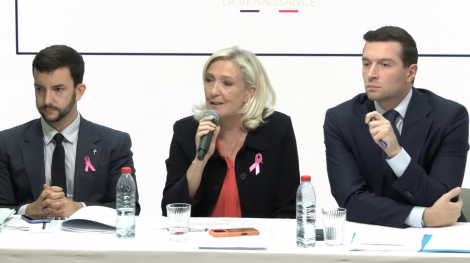 Jean-Philippe Tanguy, Marine Le Pen et Jordan Bardella, le 6 octobre 2026