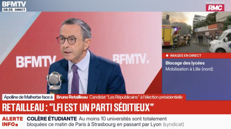 Bruno Retailleau au micro d'Apolline de Malherbe, le 1er octobre