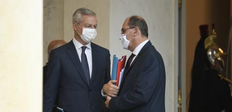 Bruno Le Maire et Jean Castex à l'issue du conseil des ministres du 28 septembre 2020 (Bertrand GUAY/AFP)