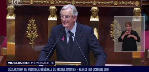 Michel Barnier à la tribune de l'Assemblée nationale, le 1er octobre 2024.