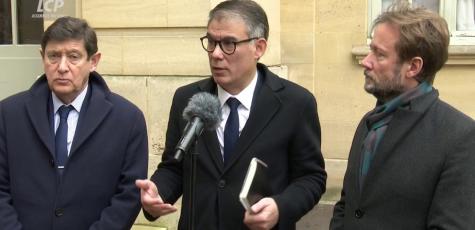 Patrick Kanner, Olivier Faure et Boris Vallaud au sortir de Matignon le 16 décembre 2024