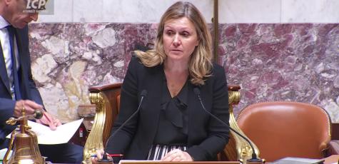 Yael Braun-Pivet au perchoir de l'Assemblée nationale, le 20 mai 2025