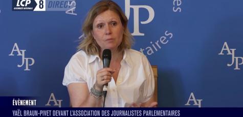 Yaël Braun-Pivet devant l'AJP, le 3 juillet 2025.