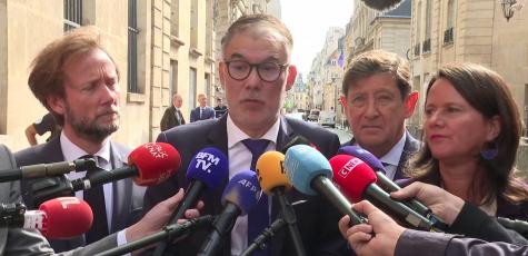 Boris Vallaud, Olivier Faure, Patrick Kanner et Johanna Rolland à la sortie de Matignon, le 17 septembre 2025.