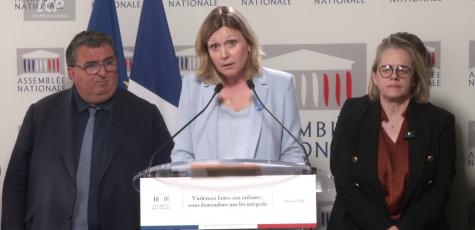 Yaël Braun-Pivet, aux côtés de David Taupiac et Céline Thiébault-Martinez