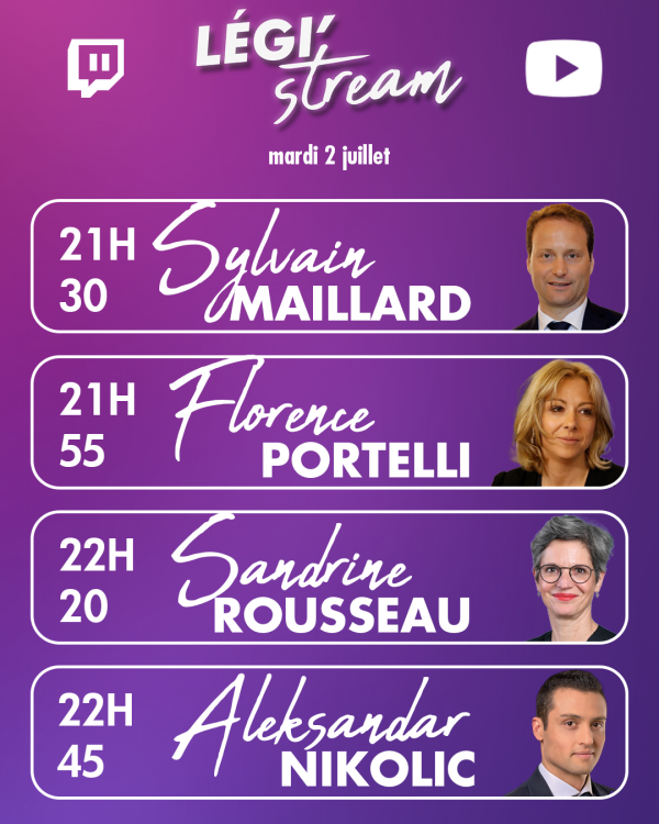 Le programme de deuxième numéro : 21h30 Sylvain Maillard ; 21h55 Florence Portelli ; 22h20 Sandrine Rousseau ; 22h45 Aleksandar Nikolic