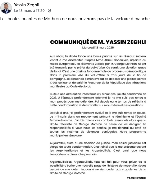 Yassin Zeghli sur Facebook